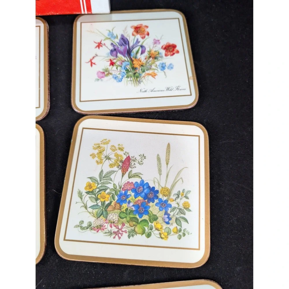 Pimpernel North American Wild Flowers Acrylic Coasters 6 Cork Back‎ England